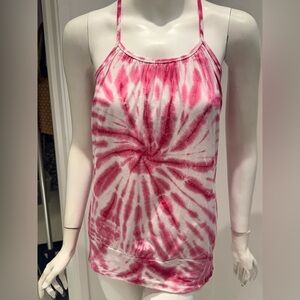 Hard Tail supima cotton pink and white tiedye tank with built in sports bra SZ S